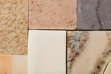full frame shot of various handmade soap pieces