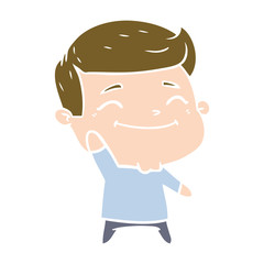 happy flat color style cartoon man waving
