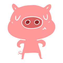 flat color style cartoon content pig