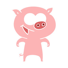 cheerful pig flat color style cartoon