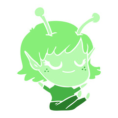 smiling alien girl flat color style cartoon sitting
