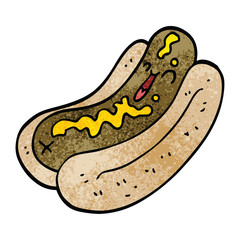 cartoon doodle hotdog with mustard