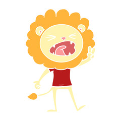 flat color style cartoon lion giving peac sign