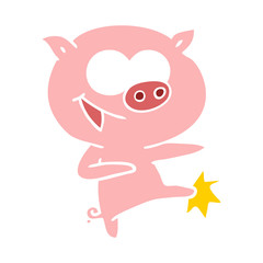 Obraz na płótnie Canvas cheerful dancing pig flat color style cartoon
