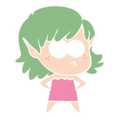 flat color style cartoon elf girl staring