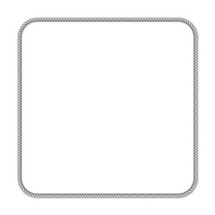 Gray white rope woven vector border with rope knots, vertical vector frame, isolated on white background