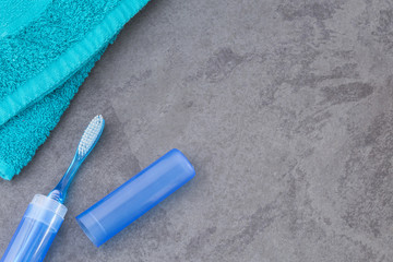 Toothbrush with plastic case. Top view