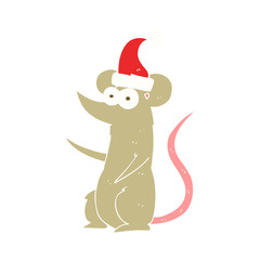 flat color illustration of a cartoon mouse wearing christmas hat
