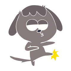 flat color style cartoon bored dog kicking leg