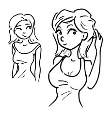 Illustratie met zwarte lijnen van een jaloerse vrouw