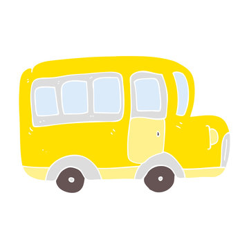 flat color illustration of a cartoon yellow school bus