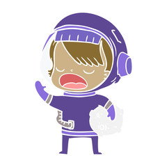 flat color style cartoon space girl holding meteor