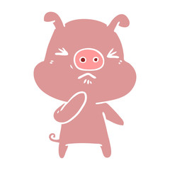 Obraz na płótnie Canvas flat color style cartoon angry pig