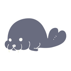 cute flat color style cartoon walrus