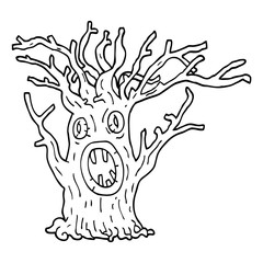 line drawing cartoon spooky tree