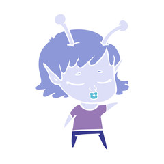 cute alien girl flat color style cartoon