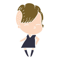 flat color style cartoon squinting girl in dress