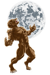 Howling Werewolf scary wolf man horror monster against a full moon in the background