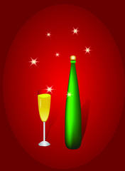 New year and festive background. a glass of champagne with a bottle. Vector illustration EPS10