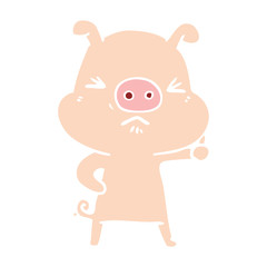 flat color style cartoon angry pig
