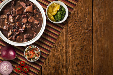 Brazilian Feijoada Food. Top view with copy space.