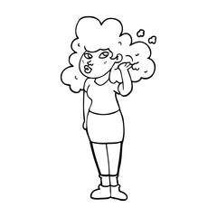 line drawing cartoon girl playing with hair