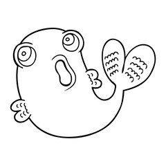 line drawing cartoon of a fish