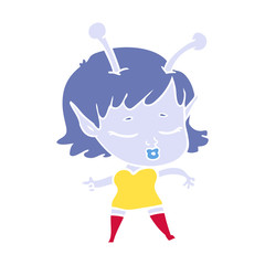 flat color style cartoon alien girl