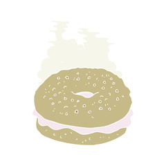 flat color illustration of a cartoon bagel