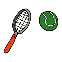 cartoon doodle tennis racket and ball
