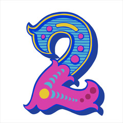Ornate hand drawn number two