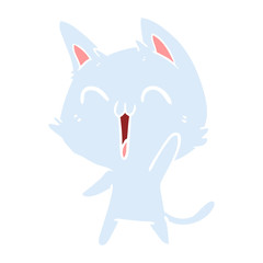 happy flat color style cartoon cat meowing