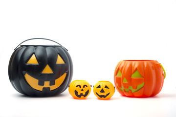 Family of Halloween pumpkin grinning isolated on white background.