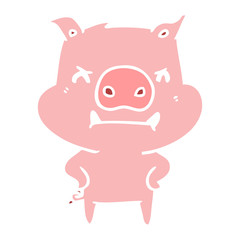 angry flat color style cartoon pig