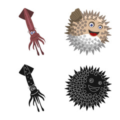 Vector design of sea and animal symbol. Set of sea and marine stock vector illustration.