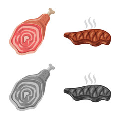Vector design of meat and ham sign. Set of meat and cooking stock symbol for web.