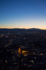 Fototapeta na wymiar Panorama of Granada and Sierra Nevada with Afterglow seen from Sacromonte Hill, Spain