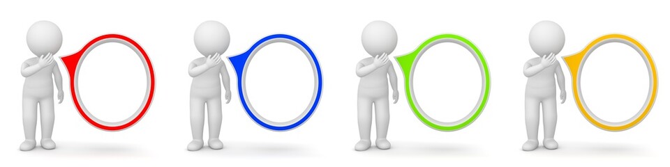 3D Rendering of a man with blank speech bubble on white background