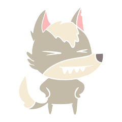 angry wolf flat color style cartoon