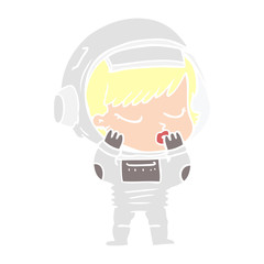 flat color style cartoon pretty astronaut girl
