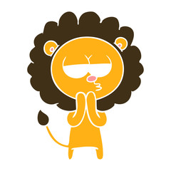 flat color style cartoon lion considering