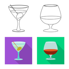 Vector illustration of drink and bar sign. Collection of drink and party stock vector illustration.