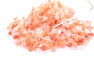 Himalayan Pink Salt isolated on white background. Health concept.