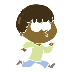 flat color style cartoon curious boy running