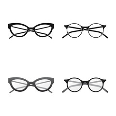 Vector design of glasses and frame sign. Set of glasses and accessory stock vector illustration.