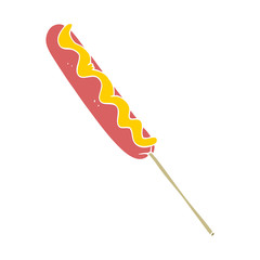 flat color illustration of a cartoon hotdog on a stick