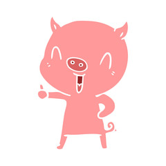happy flat color style cartoon pig