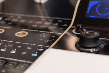 The future of air, land, and sea navigation. Holograms, charts, sonars and tracking instruments for any type of cruising. Futuristic Control panel, and dashboard with led lights. Sustainable design.