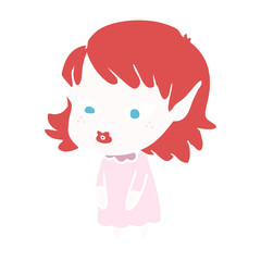 flat color style cartoon elf girl with pointy ears