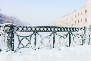 Forged green fence of Mogilev bridge